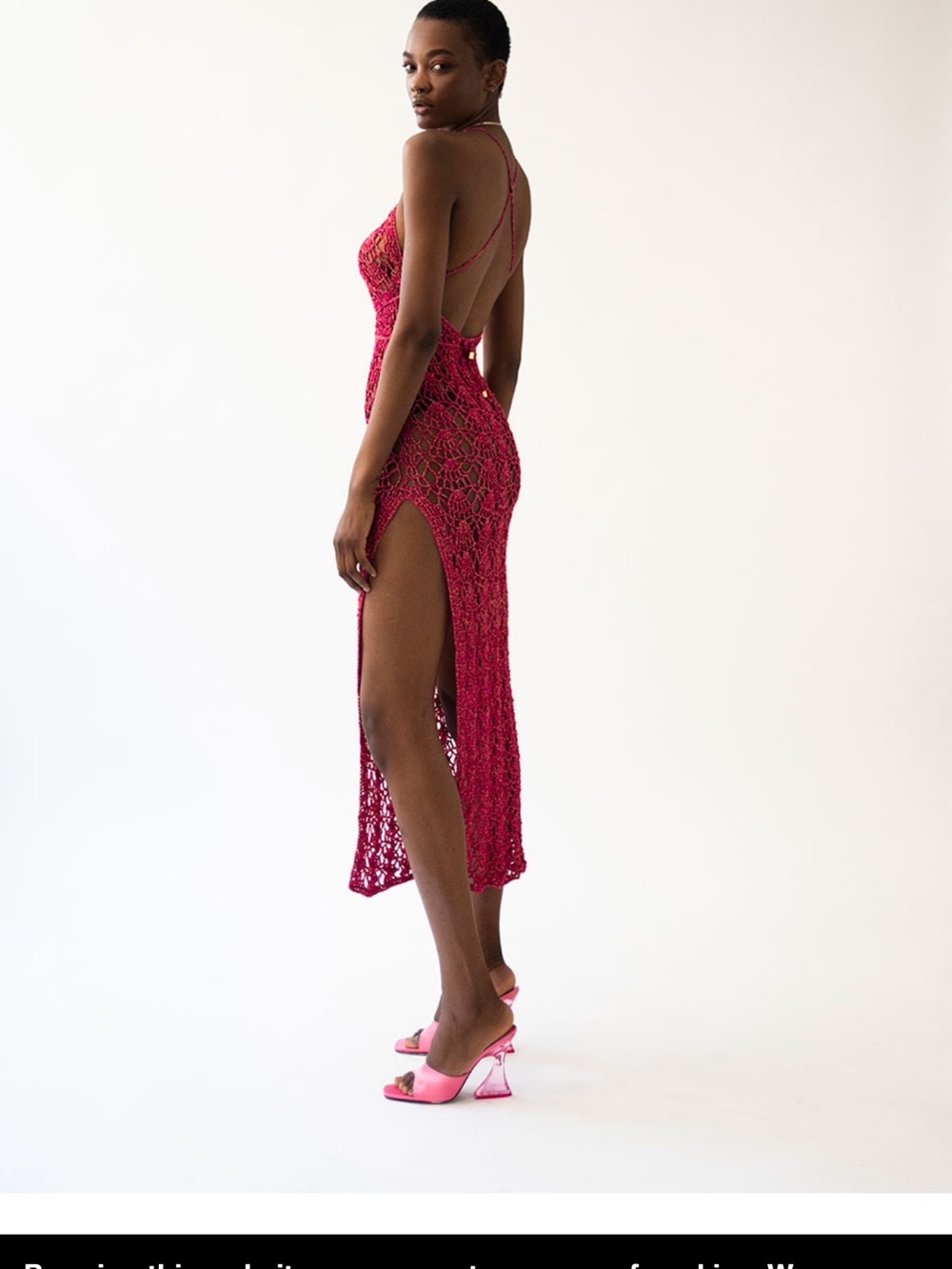 Designer Fuchsia Open-Back Crochet Midi Dress